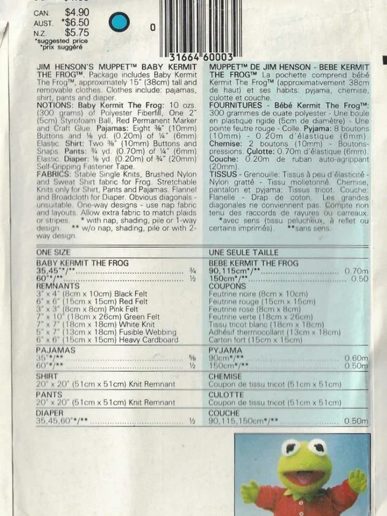 Baby Kermit the Frog Muppet Baby Vogue Pattern 8966 - Picture 3 of 3